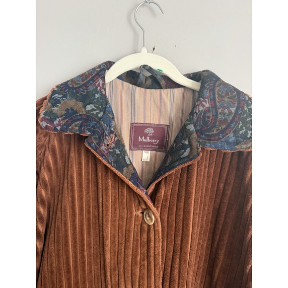 Vintage Mulberry Thick Corded Corduroy Long Coat Brown Tapestry Medium - Picture 3 of 4